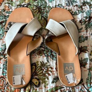 Beige and brown snake skin pattern sandals